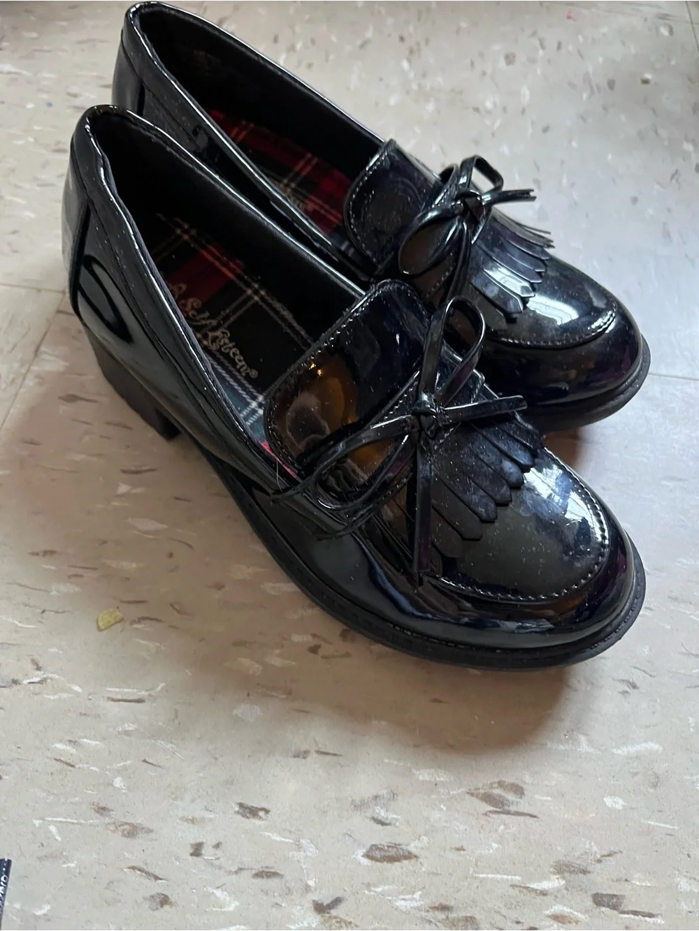 Kids Black Patent Loafer Shoes with Tassel Accent